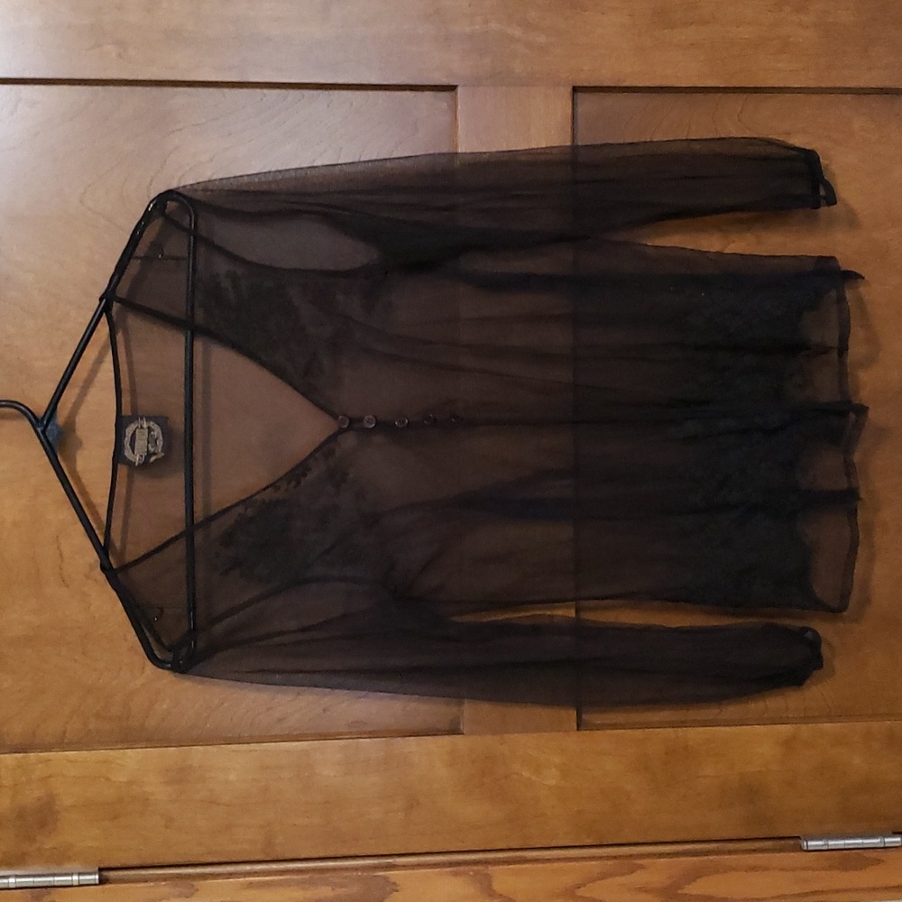 Sheer Lace Top With Loop/Button Closure And Tie B… - image 1